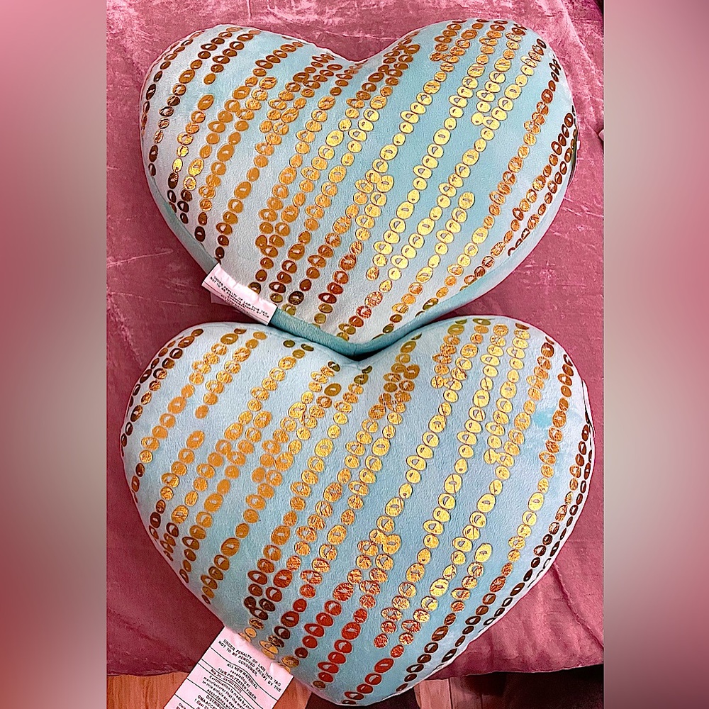Capelli New York Velvet Pillows, Pastel Turquoise w Gold Accents, NWT